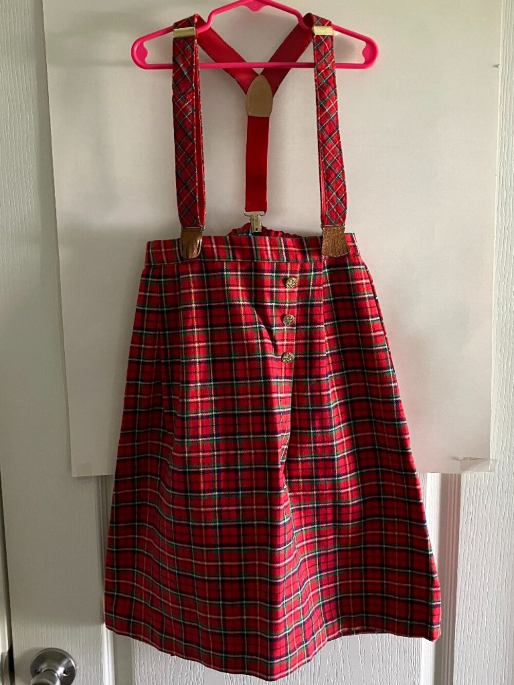 Girls Hartstrings Pleated Plaid Skirt with Suspenders Size 7 Holiday Made In USA